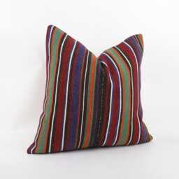 Handwoven Wool Kilim Pillow, Bohemian Anatolian Design, 20x20 Inch - thumbnail 3