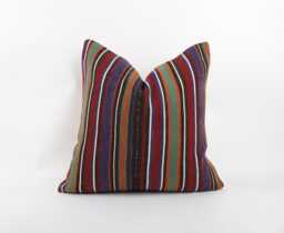 Handwoven Wool Kilim Pillow, Bohemian Anatolian Design, 20x20 Inch - thumbnail 1