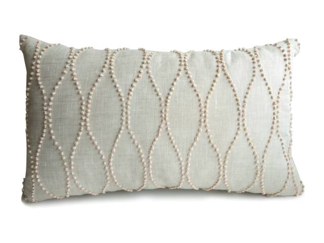 Embroidered Linen Pillow Cover Oatmeal French Knot Sashiko Design - image 1