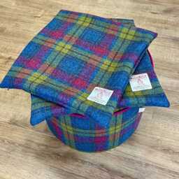 Colourful Tartan Harris Tweed Footstool With Fuchsia Piping & Tiny Wooden Legs - thumbnail 4