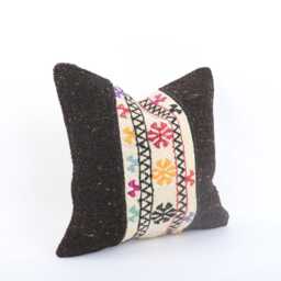 Vintage Turkish Kilim Pillow Cover Handwoven Wool Cushion - 16x16 - thumbnail 3
