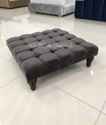 Slate Grey Soft Velvet Cube Footstool/Coffee Table Pouffe