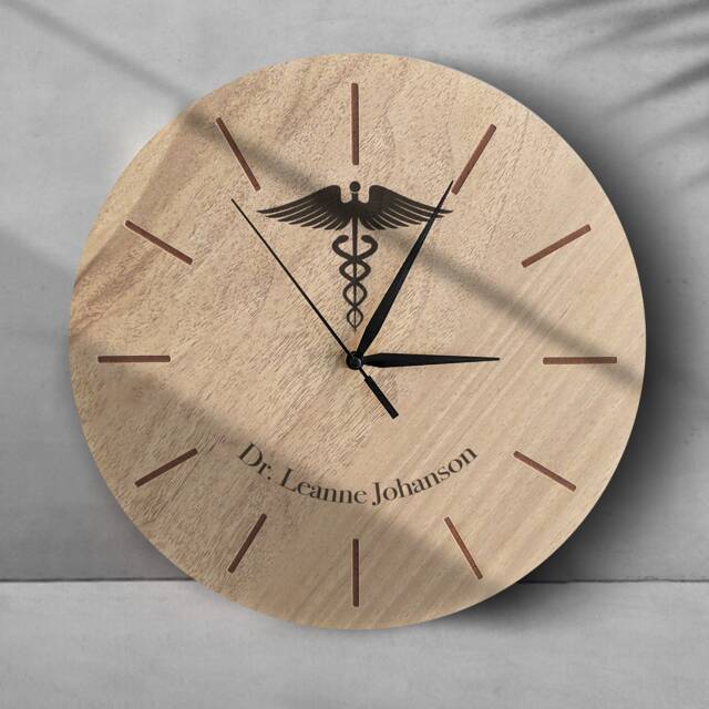 Personalized Doctor Gift/Engraved Wood Clock, Medical Emblem - image 1