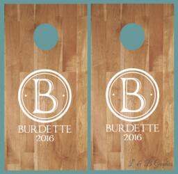 Cornhole-Circle Monogram Customized With Family Name & Est. Date-Vinyl Wall Decal-Wedding-Birthday-Party Decor-Anniversary-Custom Cornhole - thumbnail 1