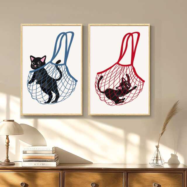 Cat in A Bag Funny Art Canvas Poster, Trendy Wall Art, Aesthetic Decor, Retro Home Printed Gift - image 1