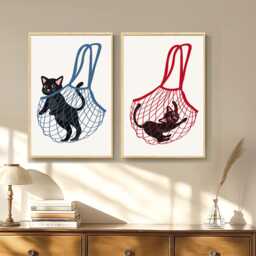 Cat in A Bag Funny Art Canvas Poster, Trendy Wall Art, Aesthetic Decor, Retro Home Printed Gift - thumbnail 1