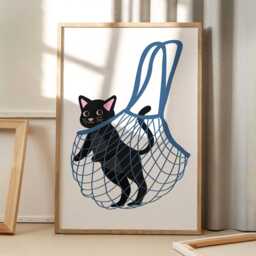 Cat in A Bag Funny Art Canvas Poster, Trendy Wall Art, Aesthetic Decor, Retro Home Printed Gift - thumbnail 2