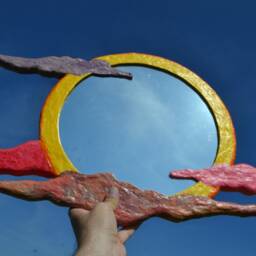 Papermache Sun Mirror Yellow Sun & Clouds Mirror, Round New Home House Warming Gift, Hippy Decor, Wall Mirror - thumbnail 2