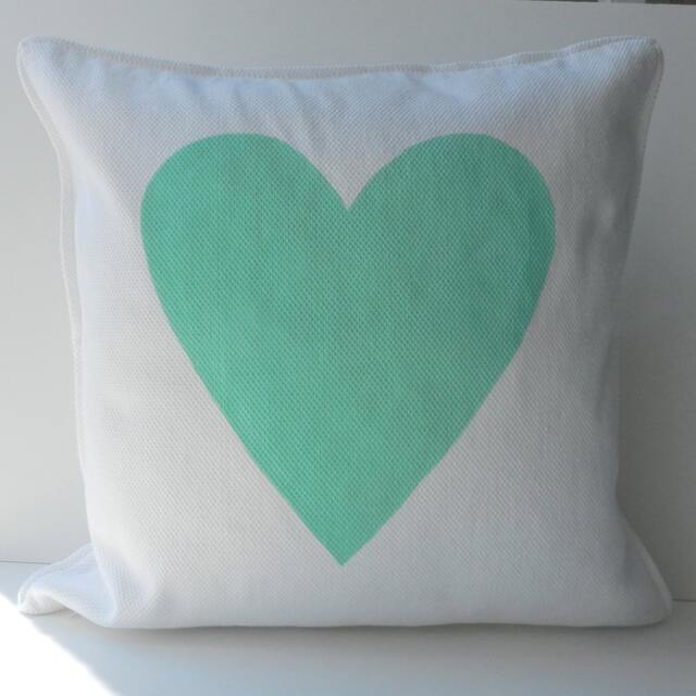 New 20x20 Inch Designer Handmade Pillow Case With Hand Painted Mint Heart