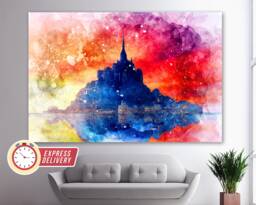 Mont Saint Michel Island in Normandy, France Canvas Art, Print, French Wall Castle Art - thumbnail 1