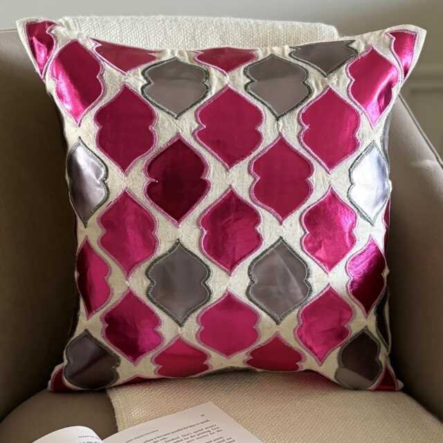 Metallic Pink Cotton Linen, Faux Leather Appliqu?? Abstract Pattern, Modern Throw Pillow Cover/Euro Sham - Magic Potion - image 1