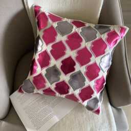 Metallic Pink Cotton Linen, Faux Leather Appliqu?? Abstract Pattern, Modern Throw Pillow Cover/Euro Sham - Magic Potion - thumbnail 3