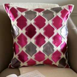 Metallic Pink Cotton Linen, Faux Leather Appliqu?? Abstract Pattern, Modern Throw Pillow Cover/Euro Sham - Magic Potion - thumbnail 1