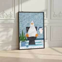 Seagull On The Toilet in A Blue Bathroom Print. Funny Animal Bathroom Prints - thumbnail 3