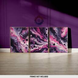 Purple & Pink Fluid Print Set - Living Room Wall Art - Home Decor Of 3 Prints Colourful Liquid Artwork Modern Ink Poster - thumbnail 2