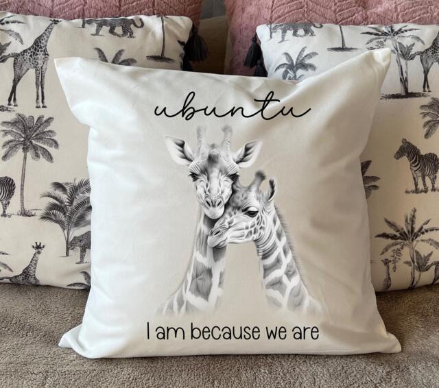 Giraffe Cushion Cover Pillow Ubuntu South African Mother Child Baby Couple New Home Housewarming Personalised - image 1