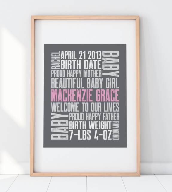 Custom 1St Baby Birth Announcement Print Letterpress Style - 8x10 - image 1