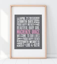Custom 1St Baby Birth Announcement Print Letterpress Style - 8x10 - thumbnail 1