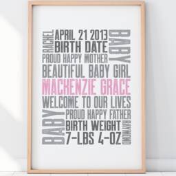 Custom 1St Baby Birth Announcement Print Letterpress Style - 8x10 - thumbnail 3