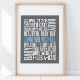 Custom 1St Baby Birth Announcement Print Letterpress Style - 8x10 - thumbnail 2