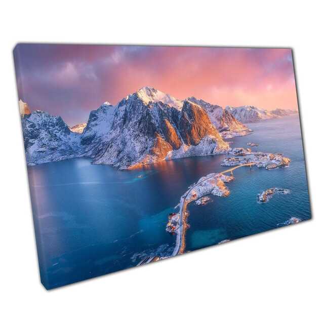 Lofoten Islands Sunrise Scenic Bridge Road Canvas Print For Home & Office Wall Decor - image 1