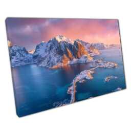 Lofoten Islands Sunrise Scenic Bridge Road Canvas Print For Home & Office Wall Decor - thumbnail 1