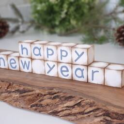 Merry Christmas & Happy New Year Reversible Wood Block Set For Tier Tray Decor - thumbnail 4