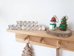 Merry Christmas & Happy New Year Reversible Wood Block Set For Tier Tray Decor