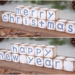 Merry Christmas & Happy New Year Reversible Wood Block Set For Tier Tray Decor - thumbnail 2