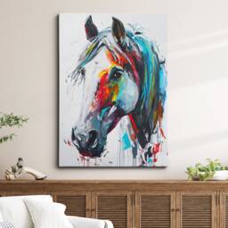 Colorful Horse Fun Animal Lover Abstract Oil Painting Wall Art Framed Canvas Poster Print Home Kitchen Living Room Decor Rider Gifts - thumbnail 1