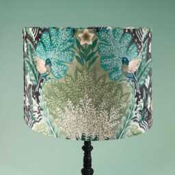 Luxury Green Velvet Maximalist Drum Lampshade With Florals & Birds - thumbnail 3
