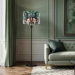 Luxury Green Velvet Maximalist Drum Lampshade With Florals & Birds - thumbnail 2