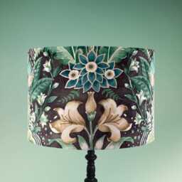 Luxury Green Velvet Maximalist Drum Lampshade With Florals & Birds - thumbnail 1