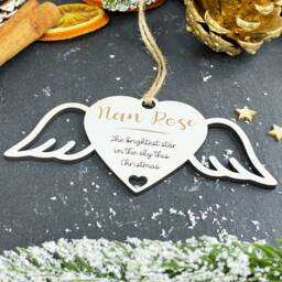 Personalized Heart Memorial Ornament Wood Christmas Bauble - thumbnail 3