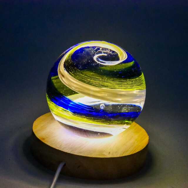 Glass Paperweight Globe Nightlight/ Accent Light Blue, White & Lime Green - image 1