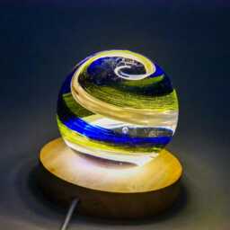 Glass Paperweight Globe Nightlight/ Accent Light Blue, White & Lime Green - thumbnail 1