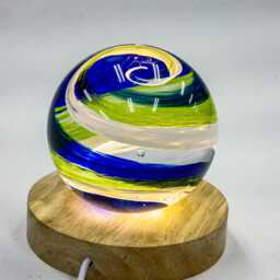 Glass Paperweight Globe Nightlight/ Accent Light Blue, White & Lime Green - thumbnail 4
