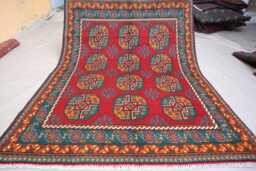 5x7 Orange Red Green Ersari Rug - Afghan Handmade Veg Dyes Wool Area Rug, Turkmen Tribal Oriental Rug For Living Room, Bedroom - thumbnail 1