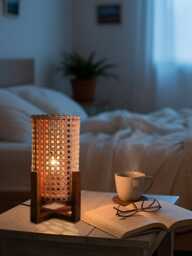 Handmade Wooden Table Lamp Bohemian Rustic Home Decor - thumbnail 1