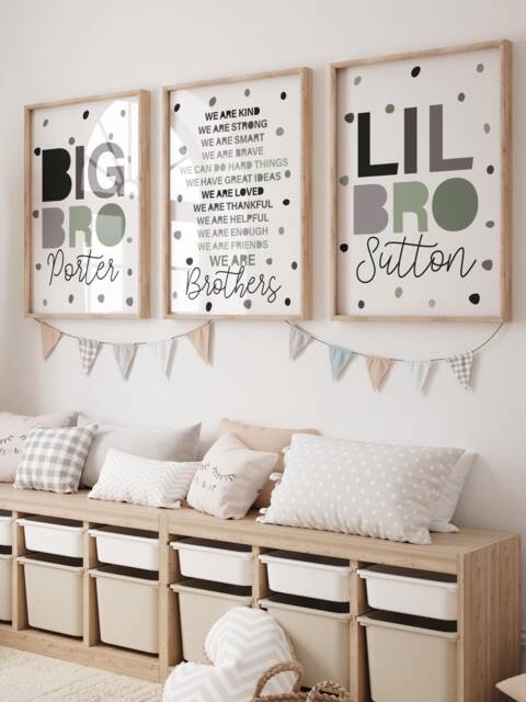 3 Brothers Bedroom Prints, Boys Decor, Sibling Nursery Brother, Playroom Wall Art, Big Bro Lil - image 1