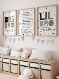 3 Brothers Bedroom Prints, Boys Decor, Sibling Nursery Brother, Playroom Wall Art, Big Bro Lil - thumbnail 1