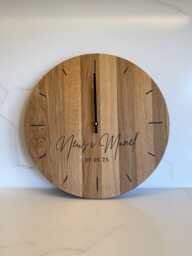 Oak Wood Wall Clock Engraved Personalised Custom Unique Family Wedding Gift - thumbnail 1