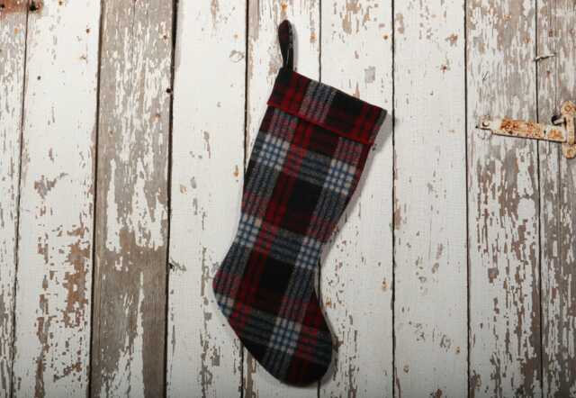 Vintage Red & Black Plaid Wool Blanket Christmas Stocking - image 1