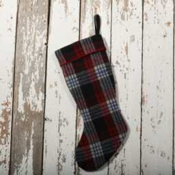 Vintage Red & Black Plaid Wool Blanket Christmas Stocking - thumbnail 3