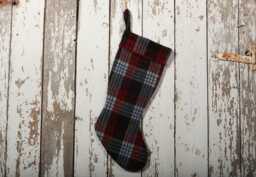 Vintage Red & Black Plaid Wool Blanket Christmas Stocking