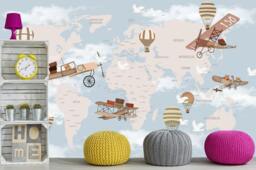 World Map Airplanes Wallpaper Baby Boy Nursery Wall Decor - thumbnail 1