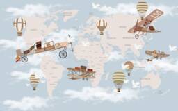 World Map Airplanes Wallpaper Baby Boy Nursery Wall Decor - thumbnail 2