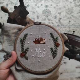 Rustic Linen Christmas Stocking With Hand Embroidered Fawn, Personalized Natural Stocking, Woodland - thumbnail 3