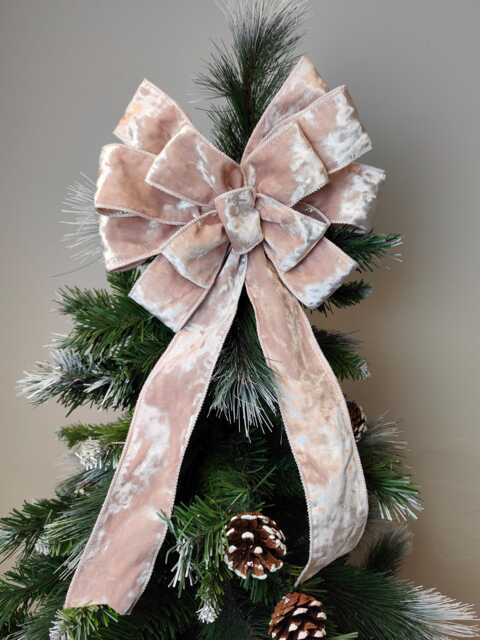 Ligh Pink Velvet Bow Wreath Christmas Tree Topper Lantern Bow Xmas Decorations Wedding - image 1