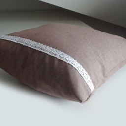 Brown Cushion Cover With Lace Decoration, Pillow Cover, 16x16 - thumbnail 3